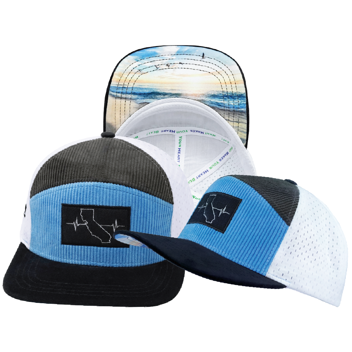 California - 7 Panel - Corduroy - Charcoal / Light Blue / White - Jersey Mesh (Unisex)