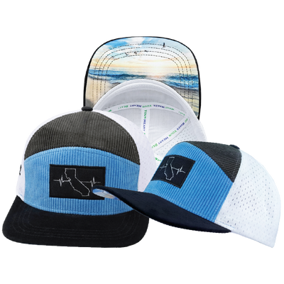 California - 7 Panel - Corduroy - Charcoal / Light Blue / White - Jersey Mesh (Unisex)