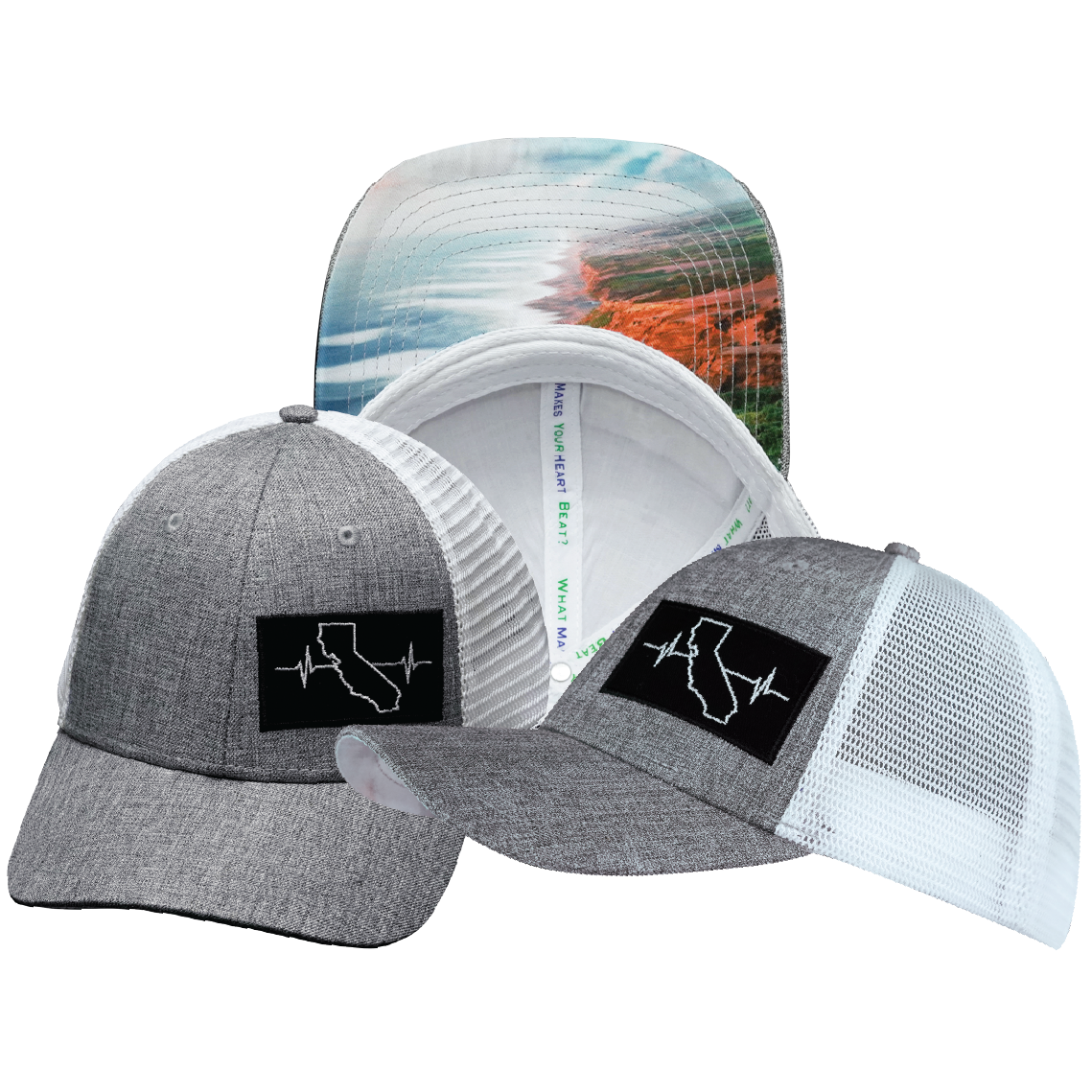 California - 6 Panel - Shallow Fit - Heather Gray / White - Trucker Mesh (Unisex)