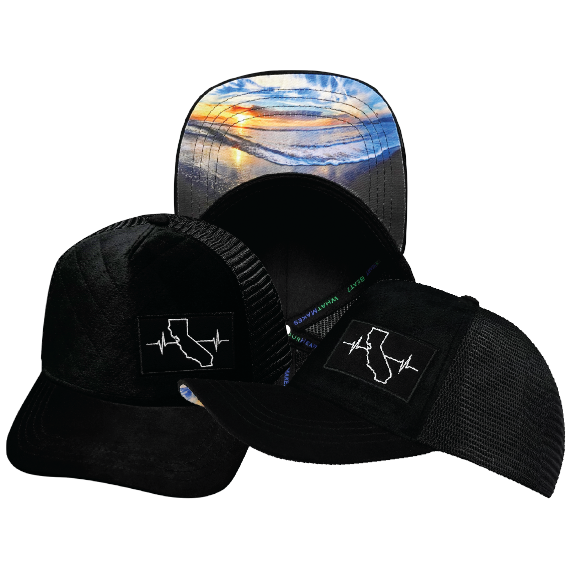 California - 5 Panel - Quilted - Black - Trucker Mesh (Unisex)