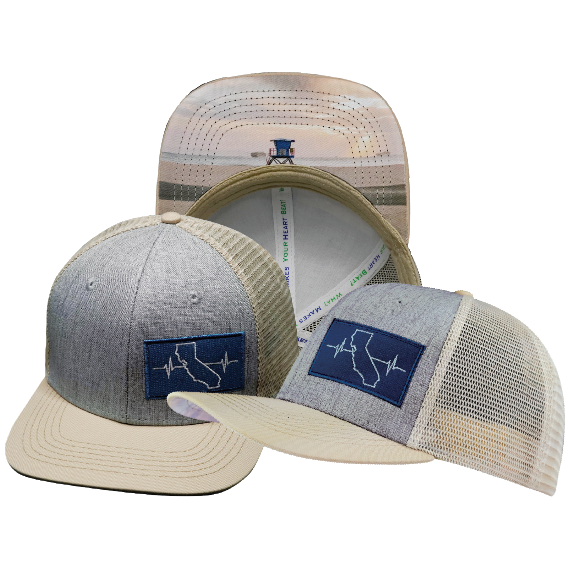 California - 6 Panel - Cream / Gray - Trucker Mesh (Unisex)