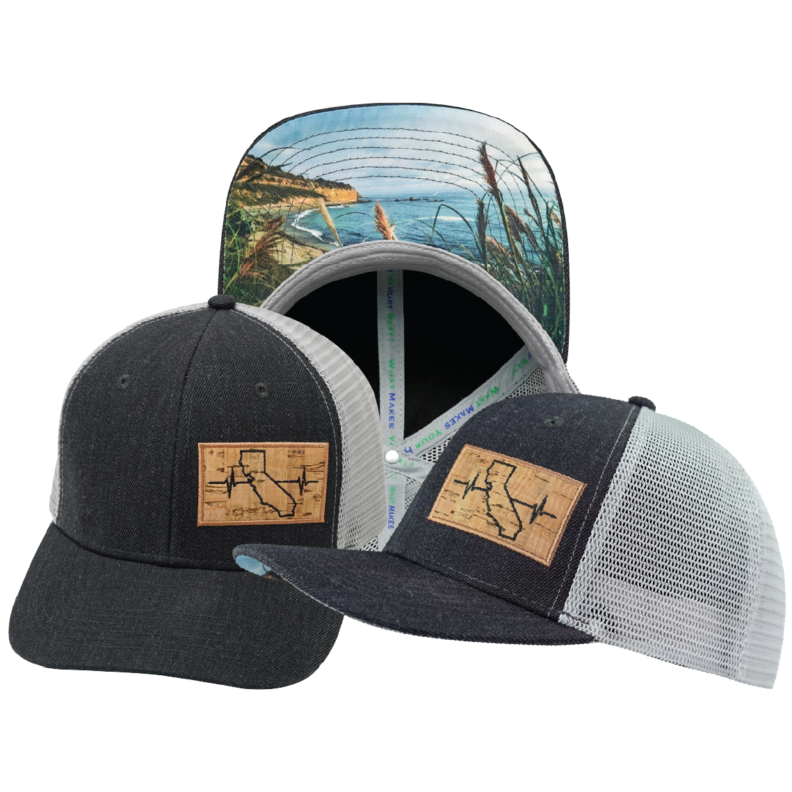 California - 6 Panel - Charcoal / Gray - Trucker Mesh (Unisex)