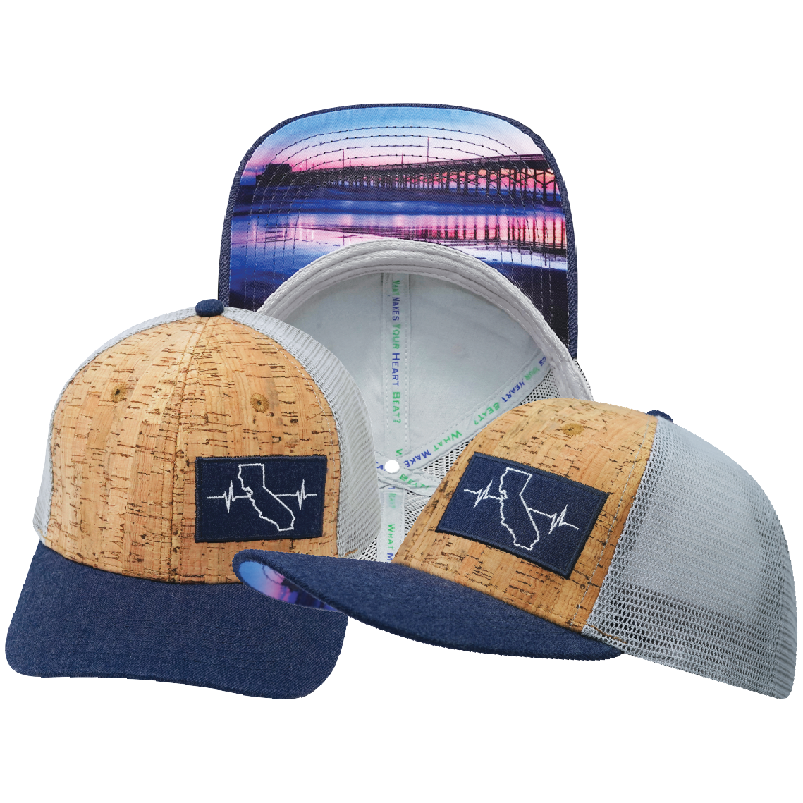 California - 6 Panel - Cork - Navy / Gray - Trucker Mesh (Unisex)
