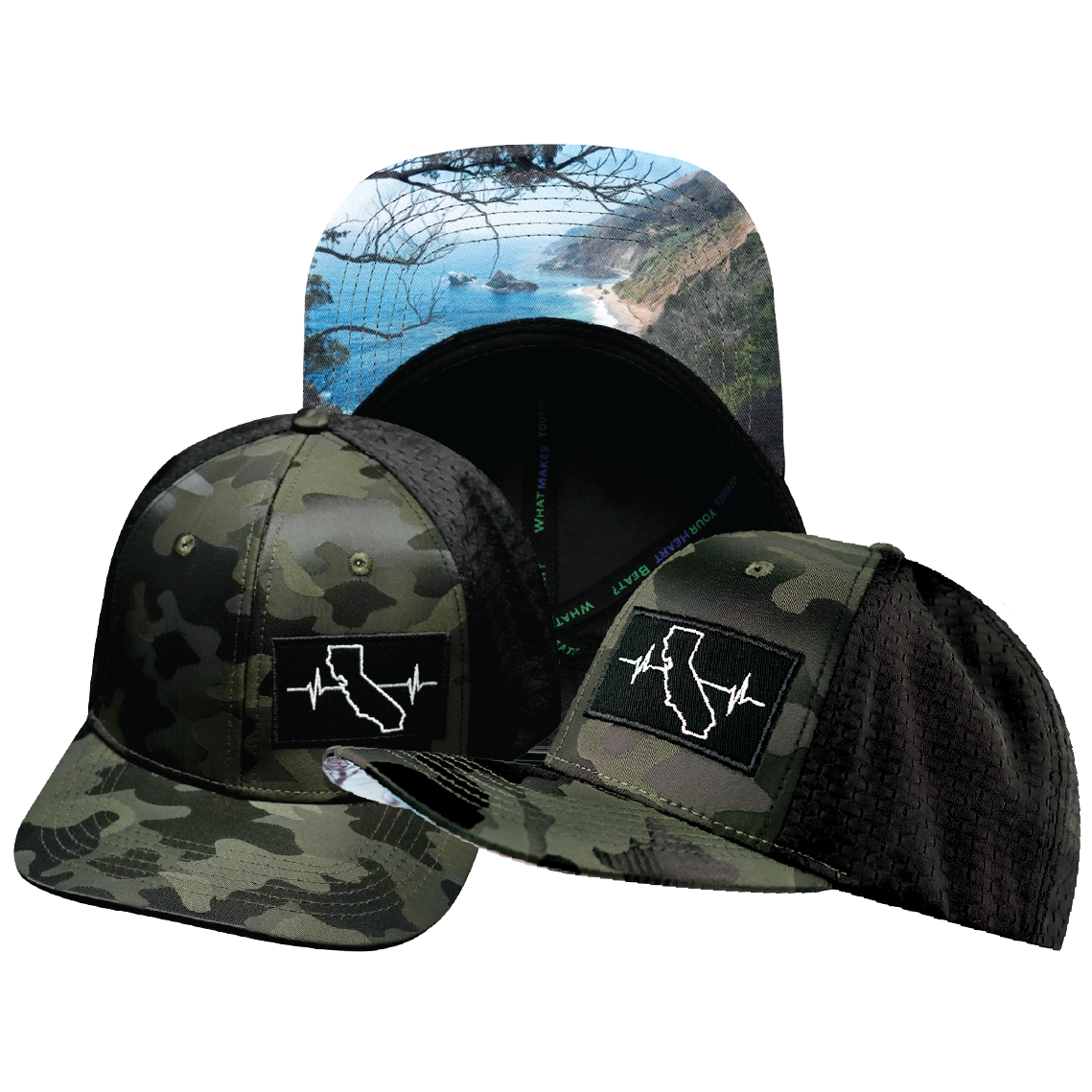 California - 6 Panel - Green Camo / Black - Jersey Mesh (Unisex)