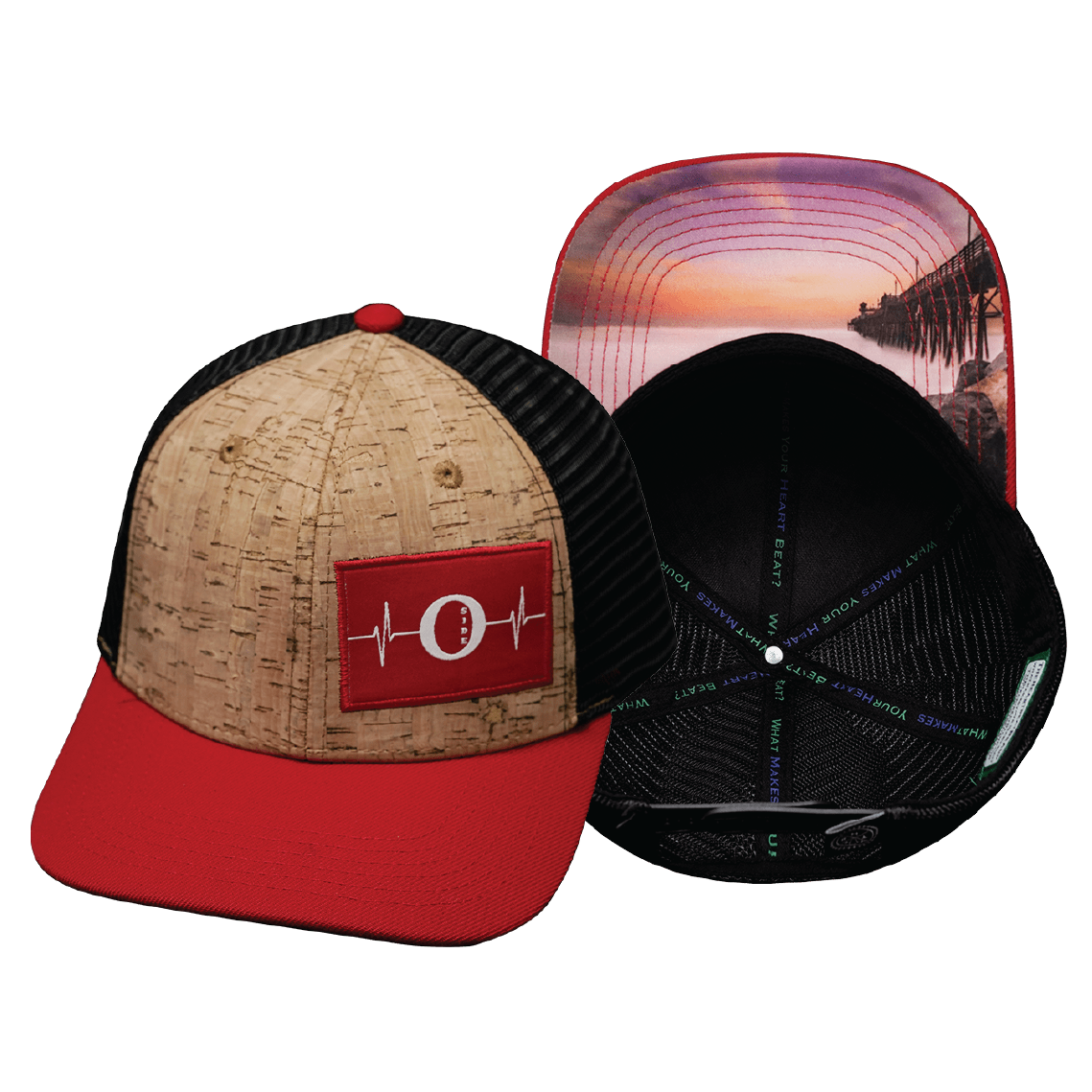Oceanside "Oside" - 6 Panel - Cork - Red / Black - Trucker Mesh (Unisex)