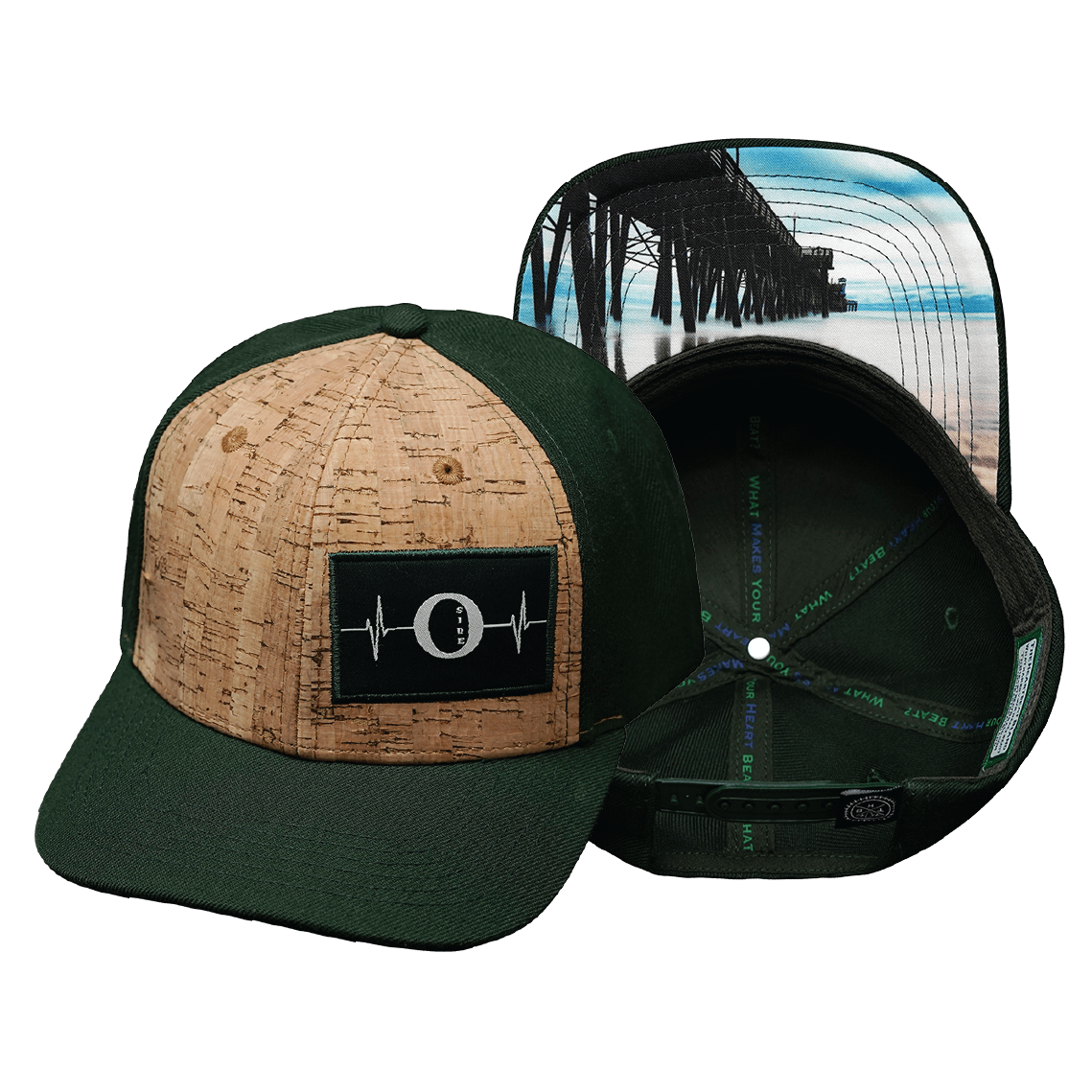 Oceanside "Oside" - 6 Panel - Cork - Green / Black - Fabric Back (Unisex)