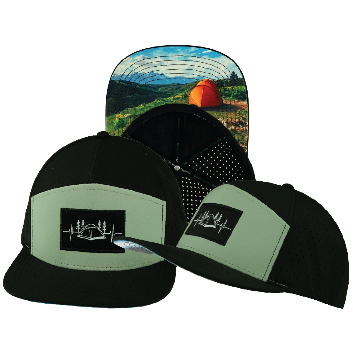 Camping - 7 Panel - Black / Sage - Laser Mesh (Unisex)