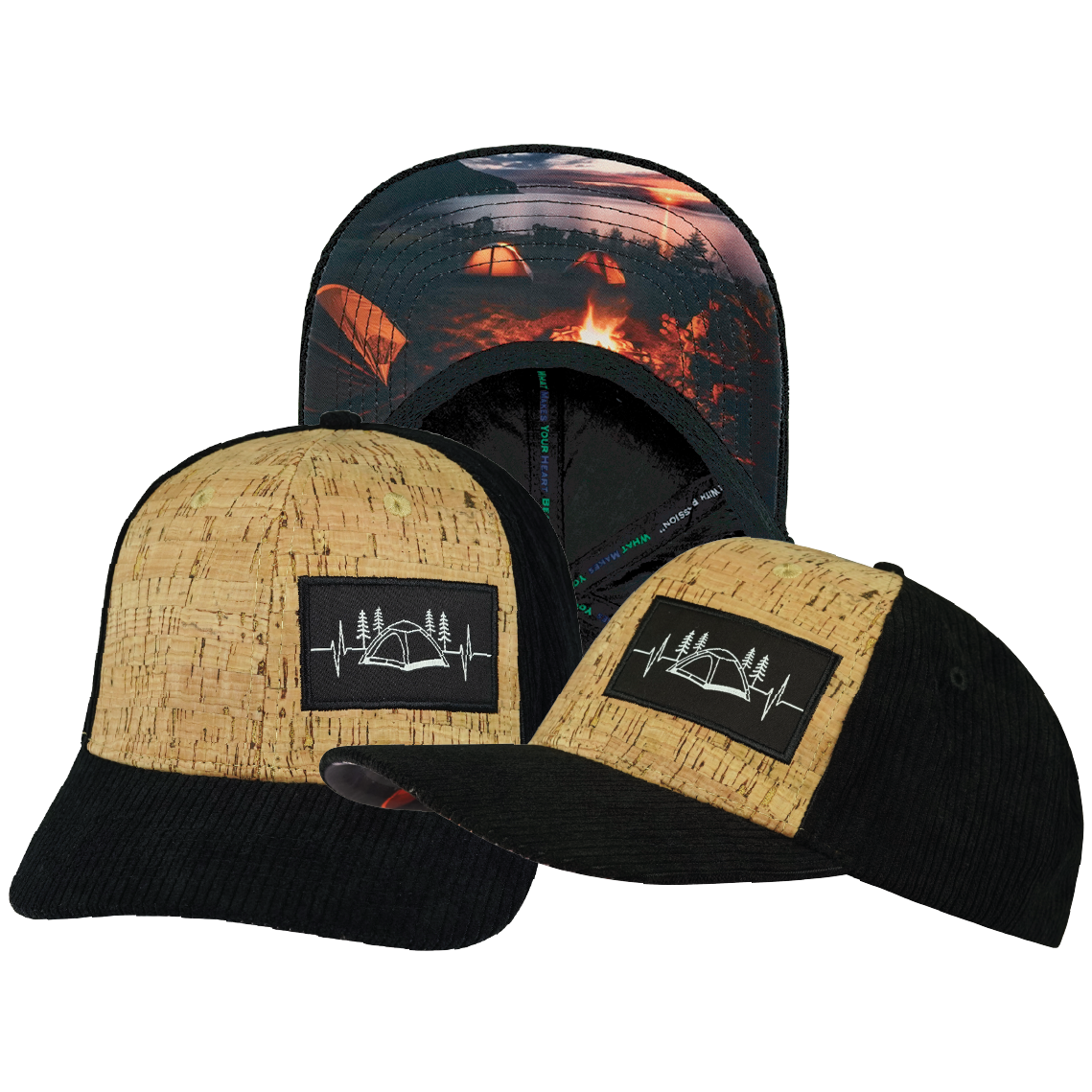 Camping - 6 Panel - Cork - Corduroy - Black - Laser Mesh (Unisex)