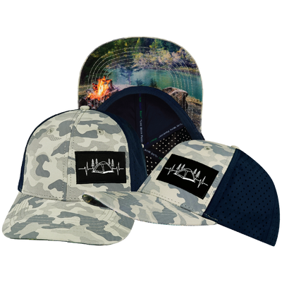 Camping - 6 Panel - Soft Gray Camo / Navy - Laser Mesh (Unisex)