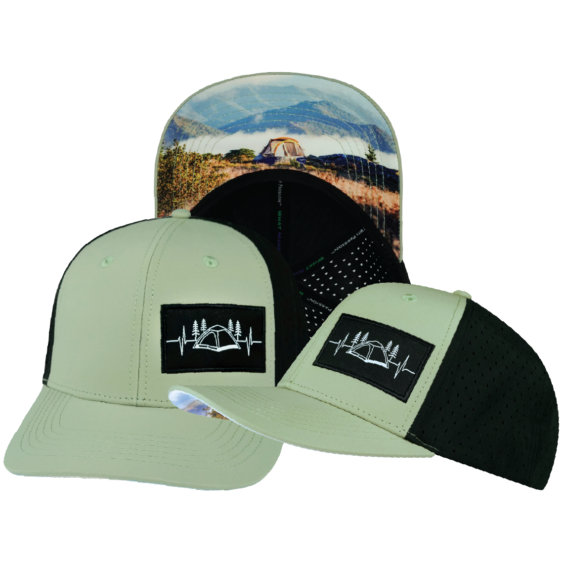 Camping - 6 Panel - Sage / Black - Laser Mesh (Unisex)
