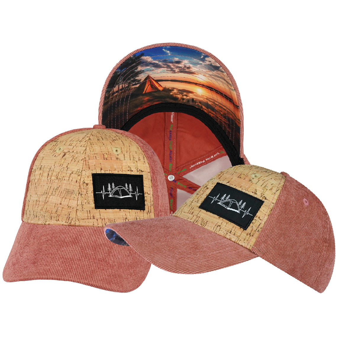Camping - 6 Panel - Shallow Fit - Cork - Corduroy - Peach - Fabric Back (Unisex)