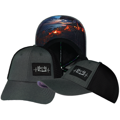 Camping - 6 Panel - Shallow Fit - Slate Gray / Black - Soft Trucker Mesh (Unisex)