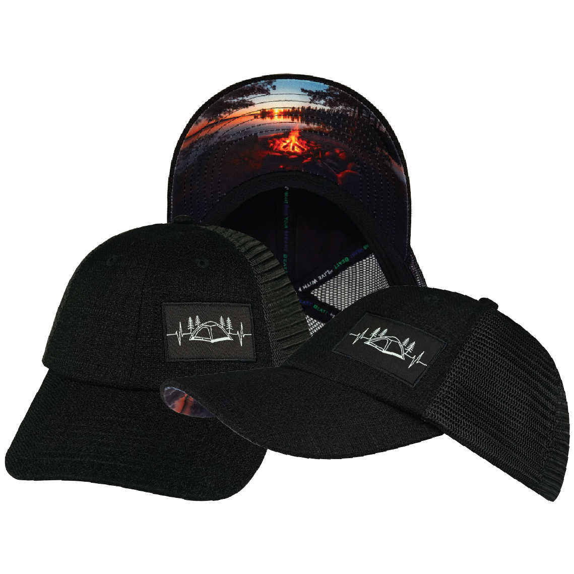 Camping - 6 Panel - Shallow Fit - Unstructured - Black Hemp / Black - Soft Trucker Mesh (Unisex)