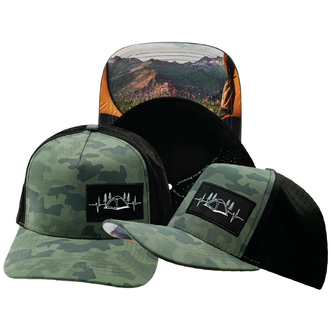Camping - 5 Panel - Structured - Teal Camo / Black - Laser Mesh (Unisex)
