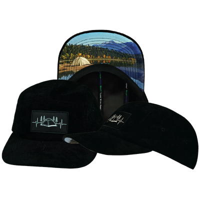 Camping - 5 Panel - Unstructured - Corduroy - Black - Fabric Back (Unisex)