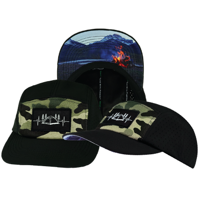 Camping - 5 Panel - Sporty - Unstructured - Black / Green Camo - Laser Mesh(Unisex)