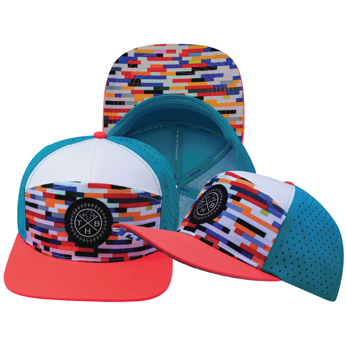 THB - 7 Panel - Party Blocks - Neon Peach / White / Neon Blue - Laser Mesh (Unisex)