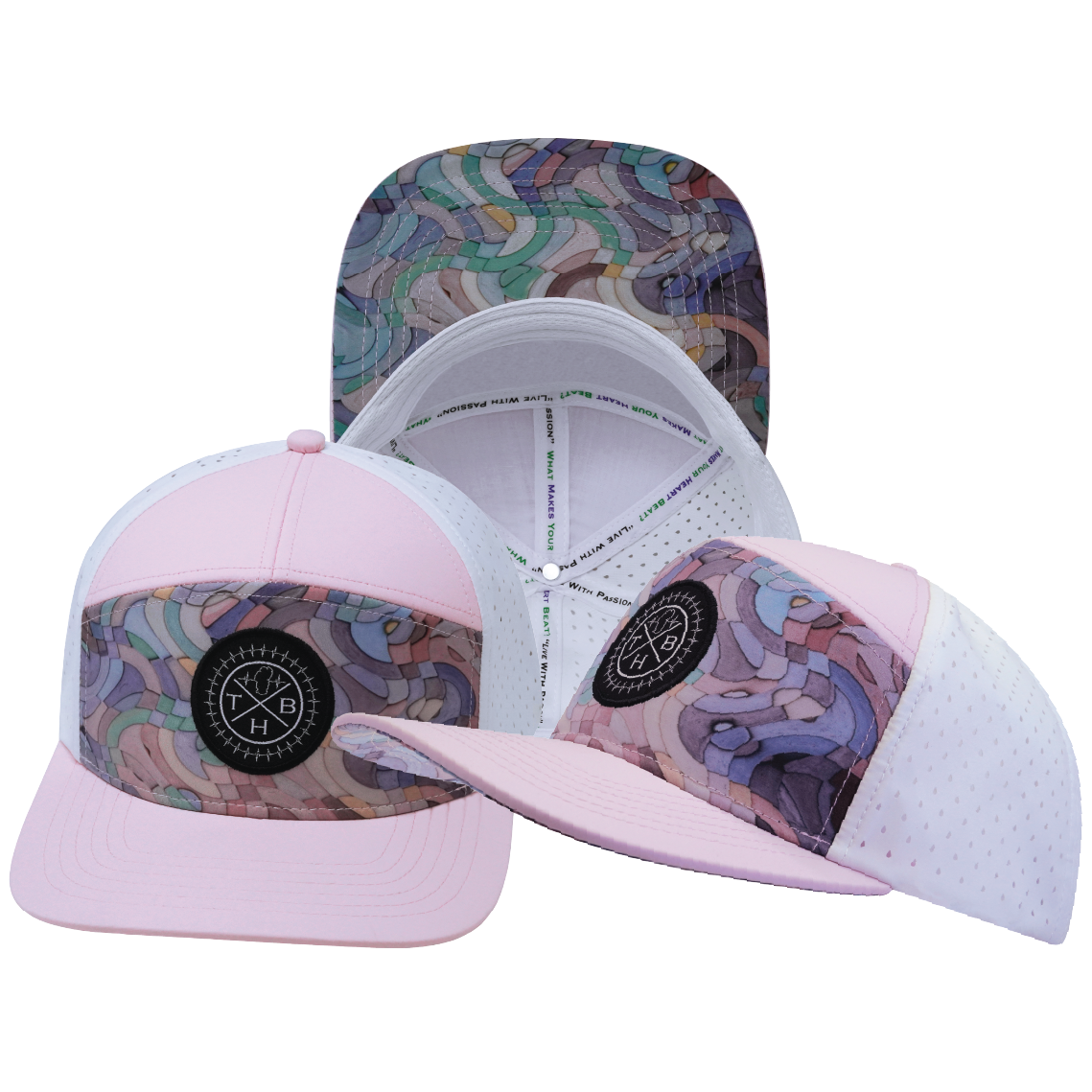 **YOUTH** THB - 7 Panel - Mosaic Curves - Light Pink / White - Laser Mesh (Unisex)