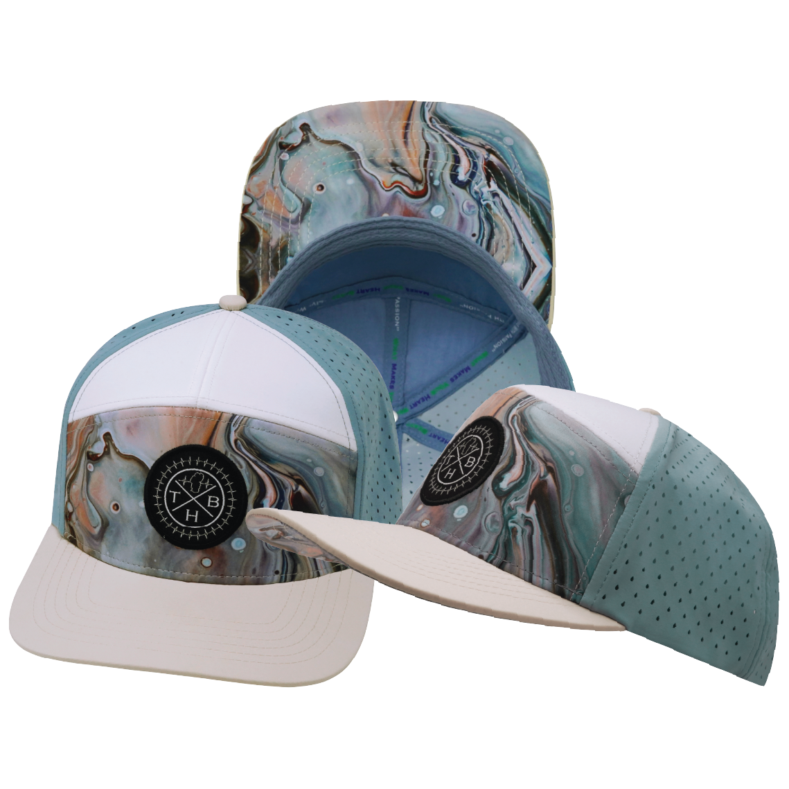THB - 7 Panel - Marble Earth - Cream / White / Light Blue - Laser Mesh (Unisex)