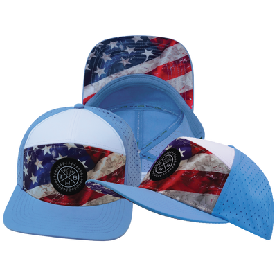 THB - 7 Panel - Rugged Flag - Baby Blue / White - Laser Mesh (Unisex)