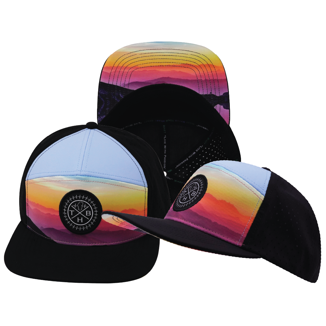 **YOUTH** THB - 7 Panel - Blue Ridge - Black / Baby Blue - Laser Mesh (Unisex)