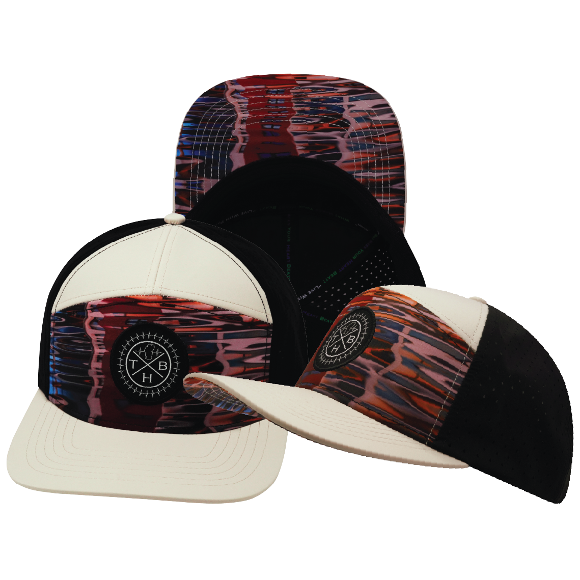 **YOUTH** THB - 7 Panel - Art Deco - Cream / Black - Laser Mesh (Unisex)
