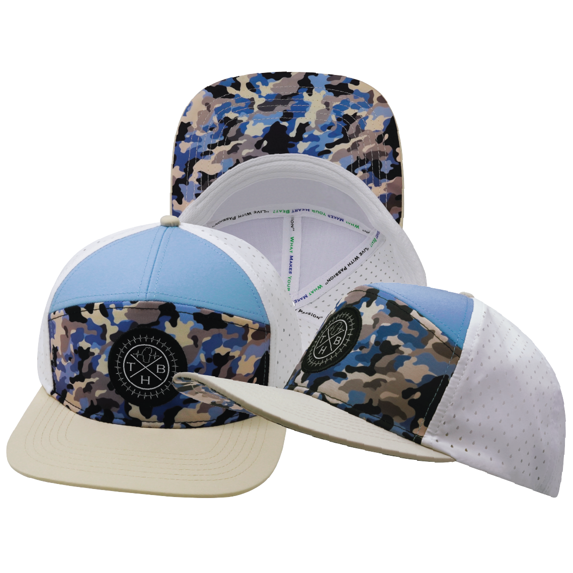 THB - 7 Panel - Sky Camo - Cream / Baby Blue / White - Laser Mesh (Unisex)