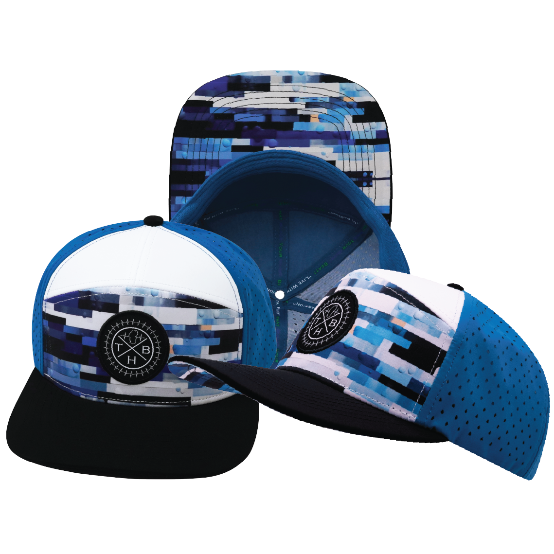 **YOUTH** THB - 7 Panel - Sky Blocks - Black / White / Blue - Laser Mesh (Unisex)