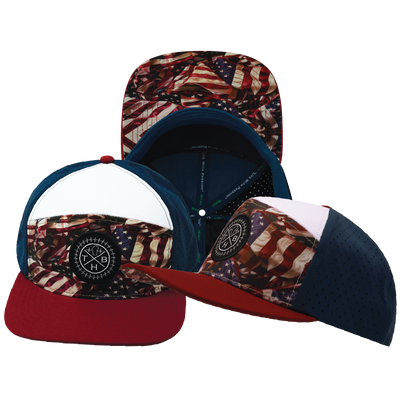 THB - 7 Panel - Silk Flag - Dark Red / White / Navy - Laser Mesh (Unisex)