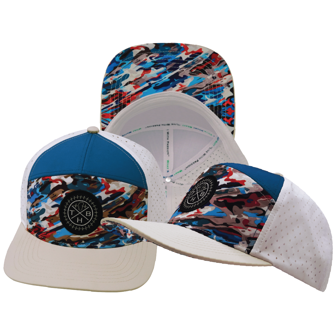 THB - 7 Panel - Party Camo - Cream / Blue / White - Laser Mesh (Unisex)