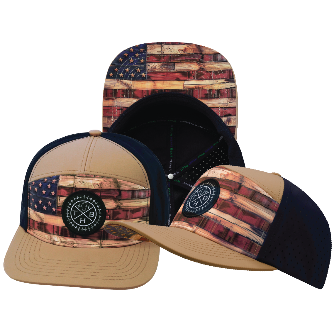 THB - 7 Panel - Stained Flag - Light Tan / Navy - Laser Mesh (Unisex)