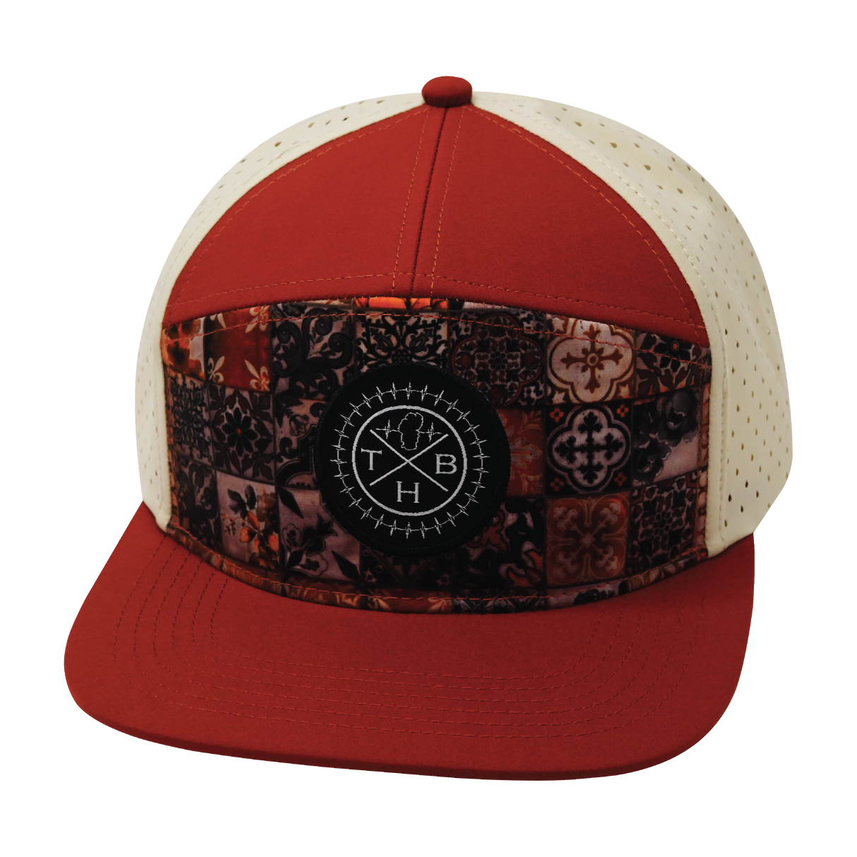 **YOUTH** THB - 7 Panel - Copper Stitch - Red Rock / Cream - Laser Mesh (Unisex)
