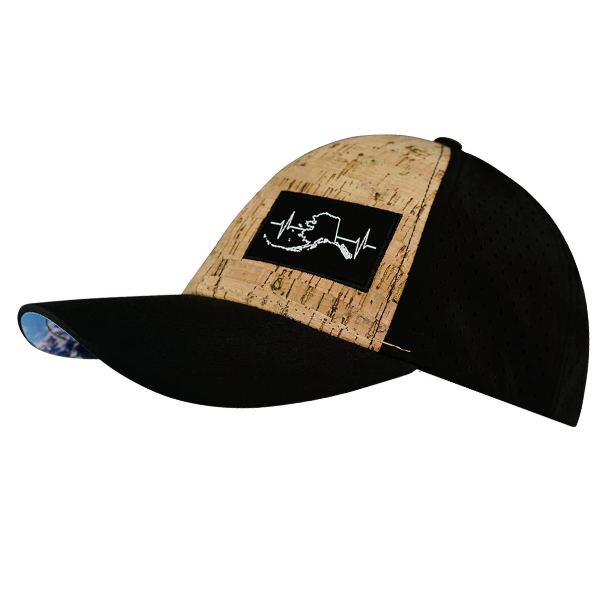 Alaska - 6 Panel - Shallow Fit - Pony Tail - Cork - Black - Laser Mesh (Unisex)