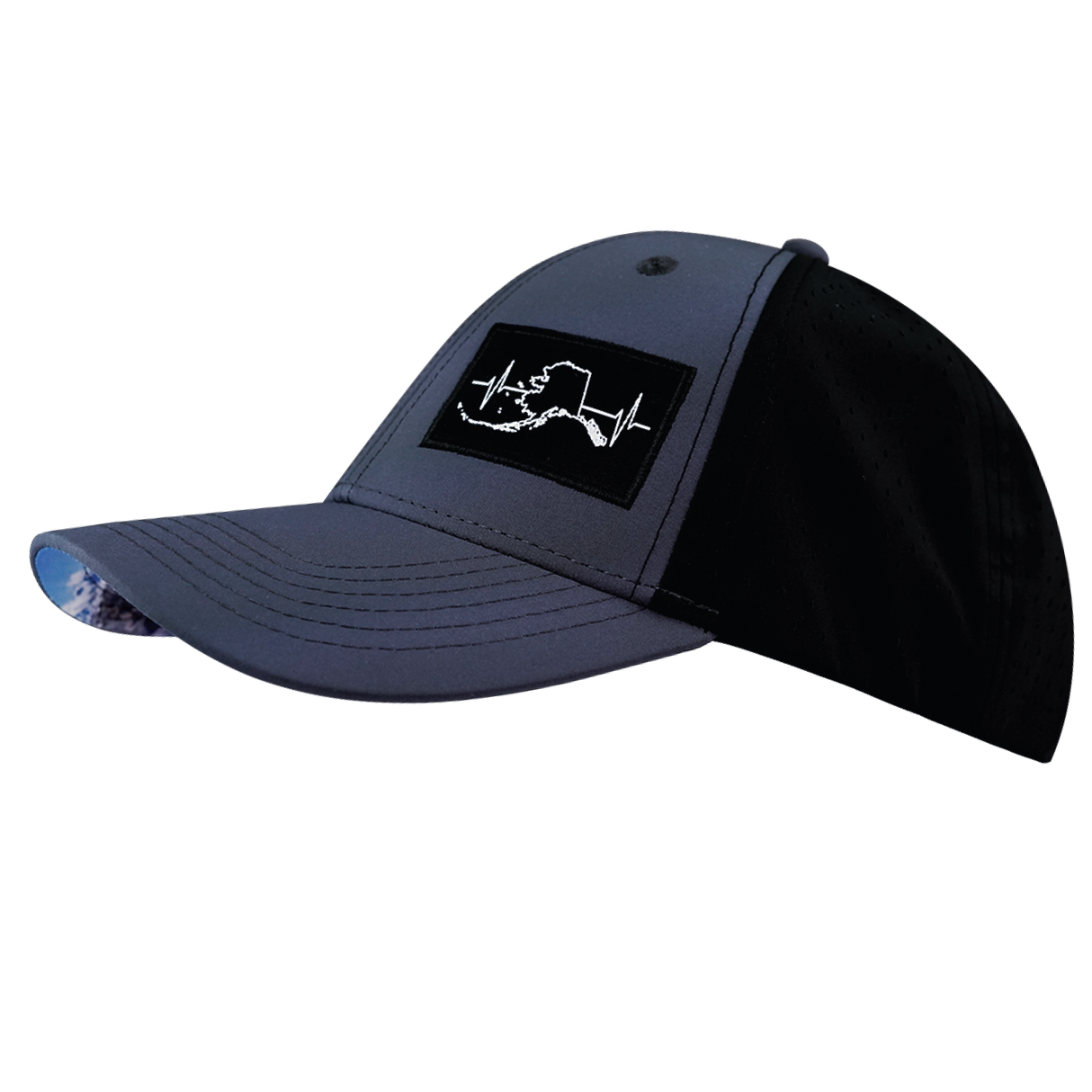 Alaska - 6 Panel - Shallow Fit - Pony Tail - Charcoal / Black - Laser Mesh (Unisex)