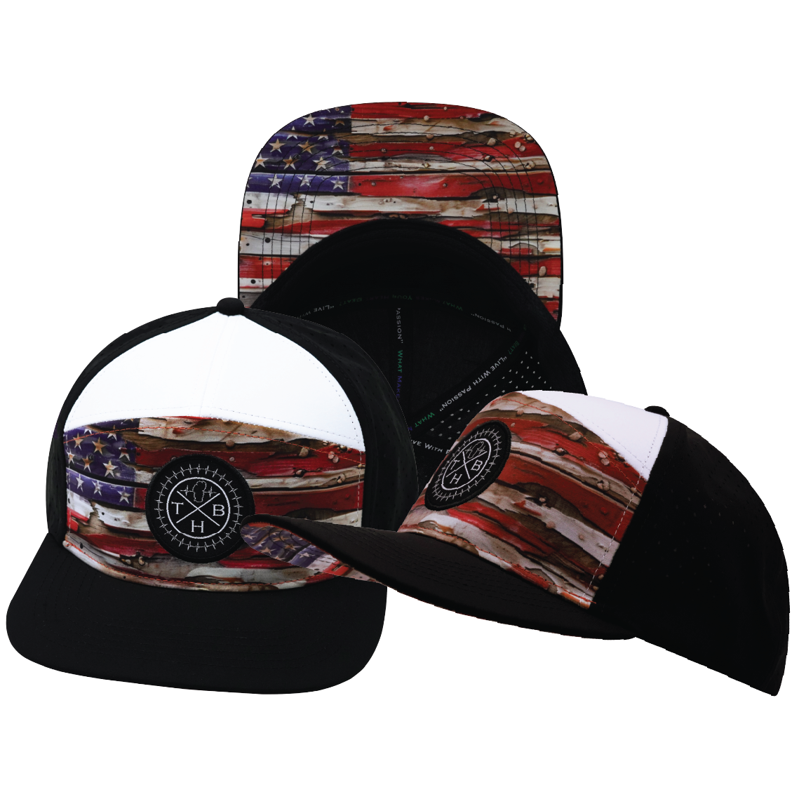 THB - 7 Panel - Vintage Flag - Black / White - Laser Mesh (Unisex)