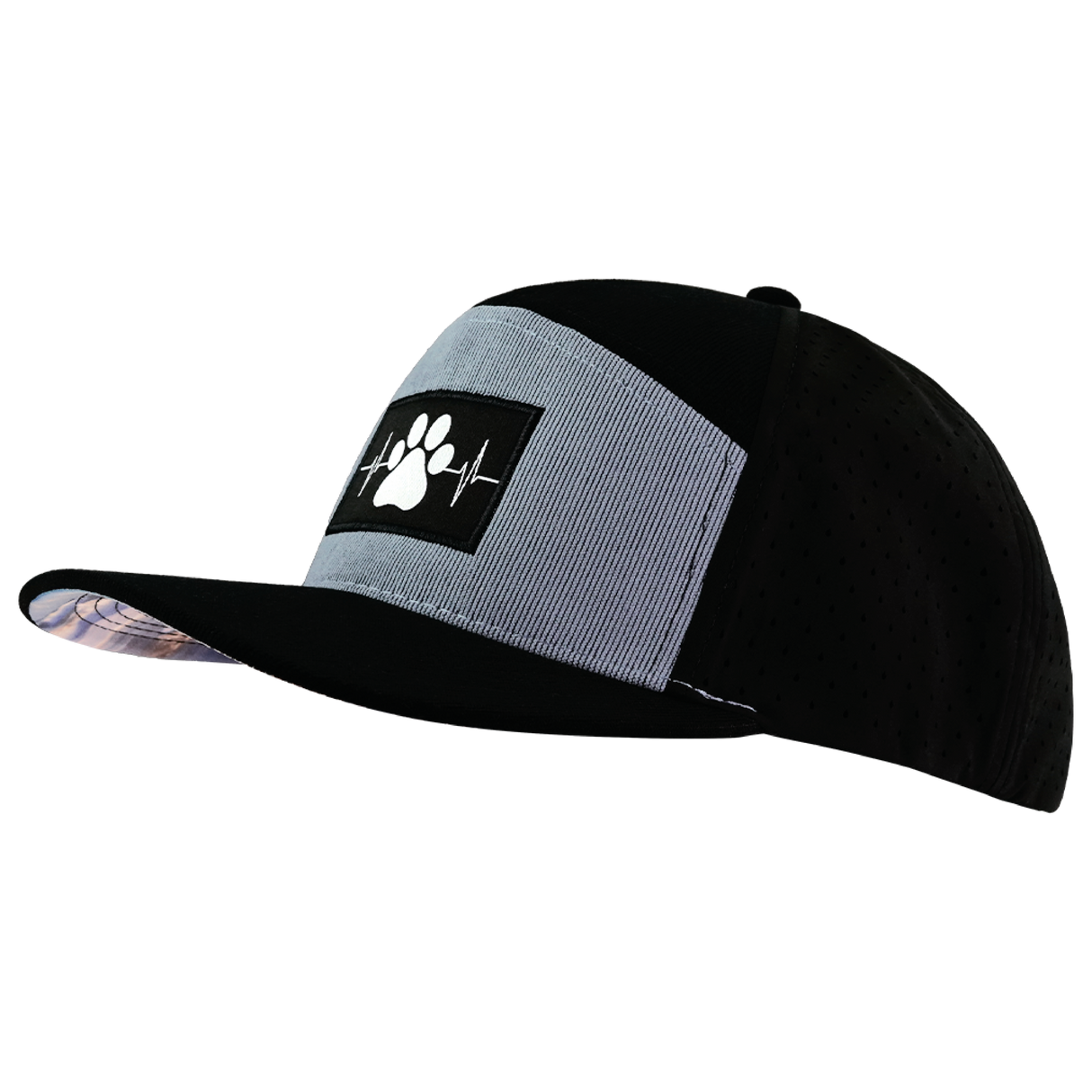 Dog - 7 Panel - Corduroy - Black / Gray Blue - Laser Mesh (Unisex)