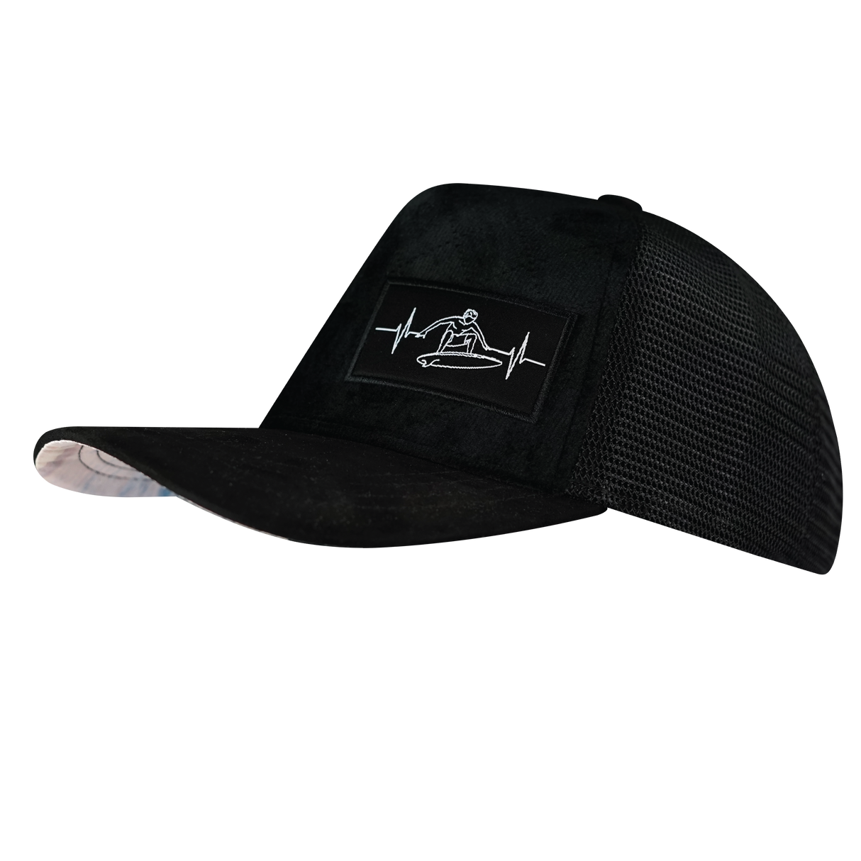 Surf - 5 Panel - Quilted - Black - Trucker Mesh (Unisex)