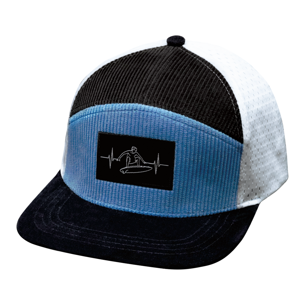 Surf - 7 Panel - Corduroy - Charcoal Gray / Light Blue / White - Jersey Mesh (Unisex)