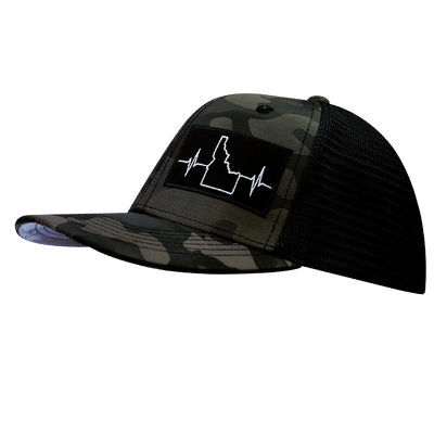 Idaho - 6 Panel - Tan Camo / Black - Trucker Mesh (Unisex)