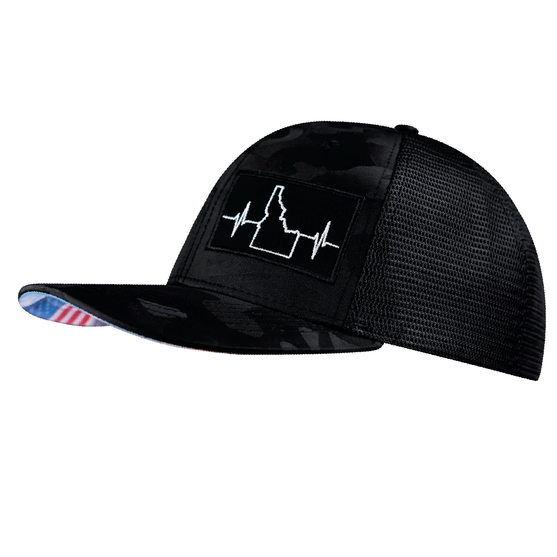 Idaho - 6 Panel - Black Camo / Black - Trucker Mesh (Unisex)