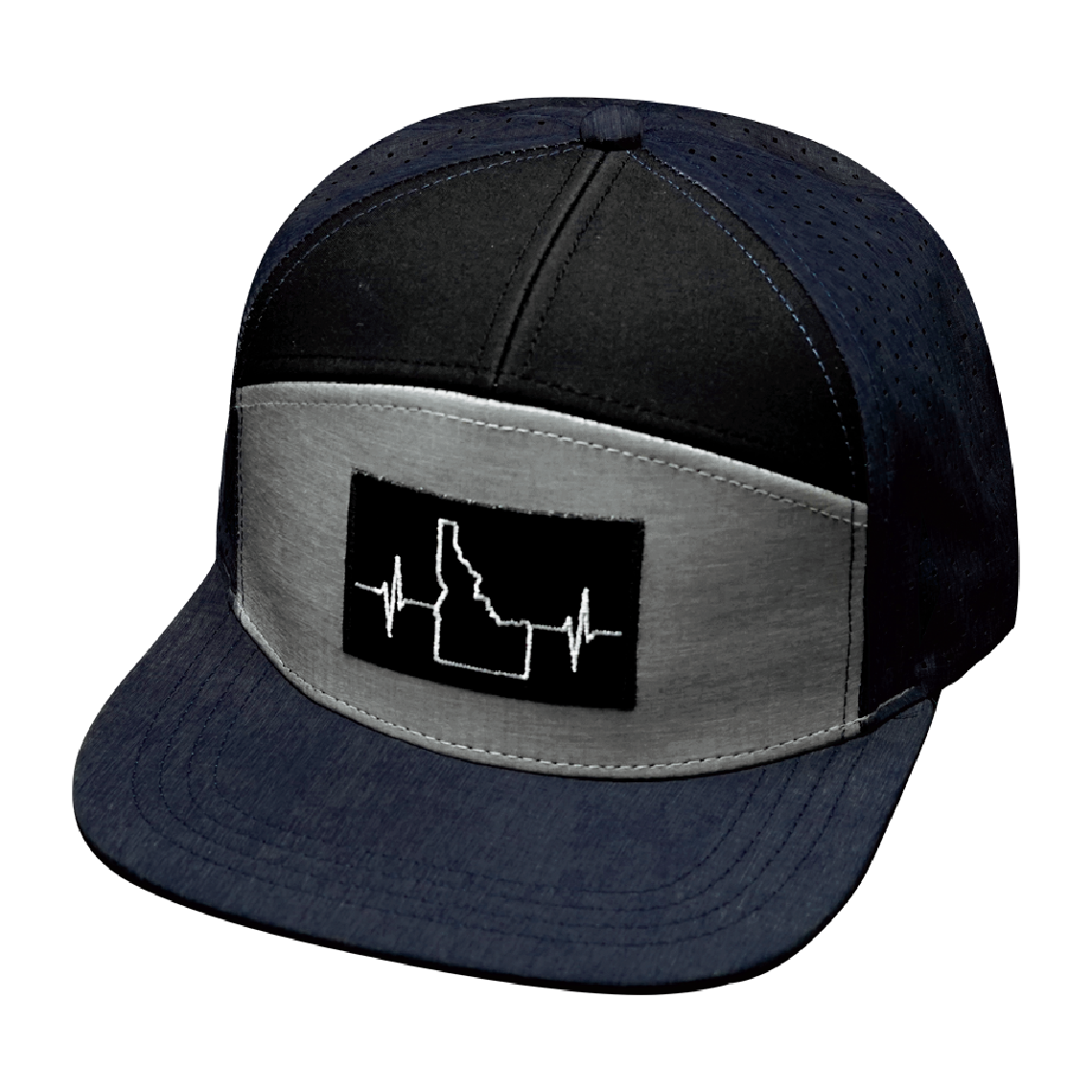 Idaho - 7 Panel - Navy / Gray / Black - Laser Mesh (Unisex)