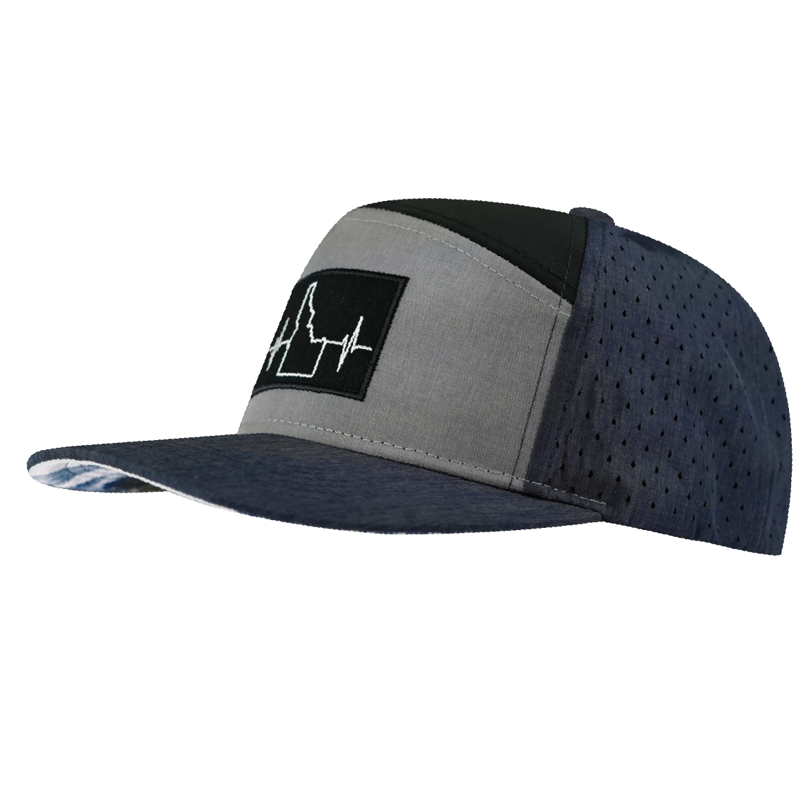 Idaho - 7 Panel - Navy / Gray / Black - Laser Mesh (Unisex)