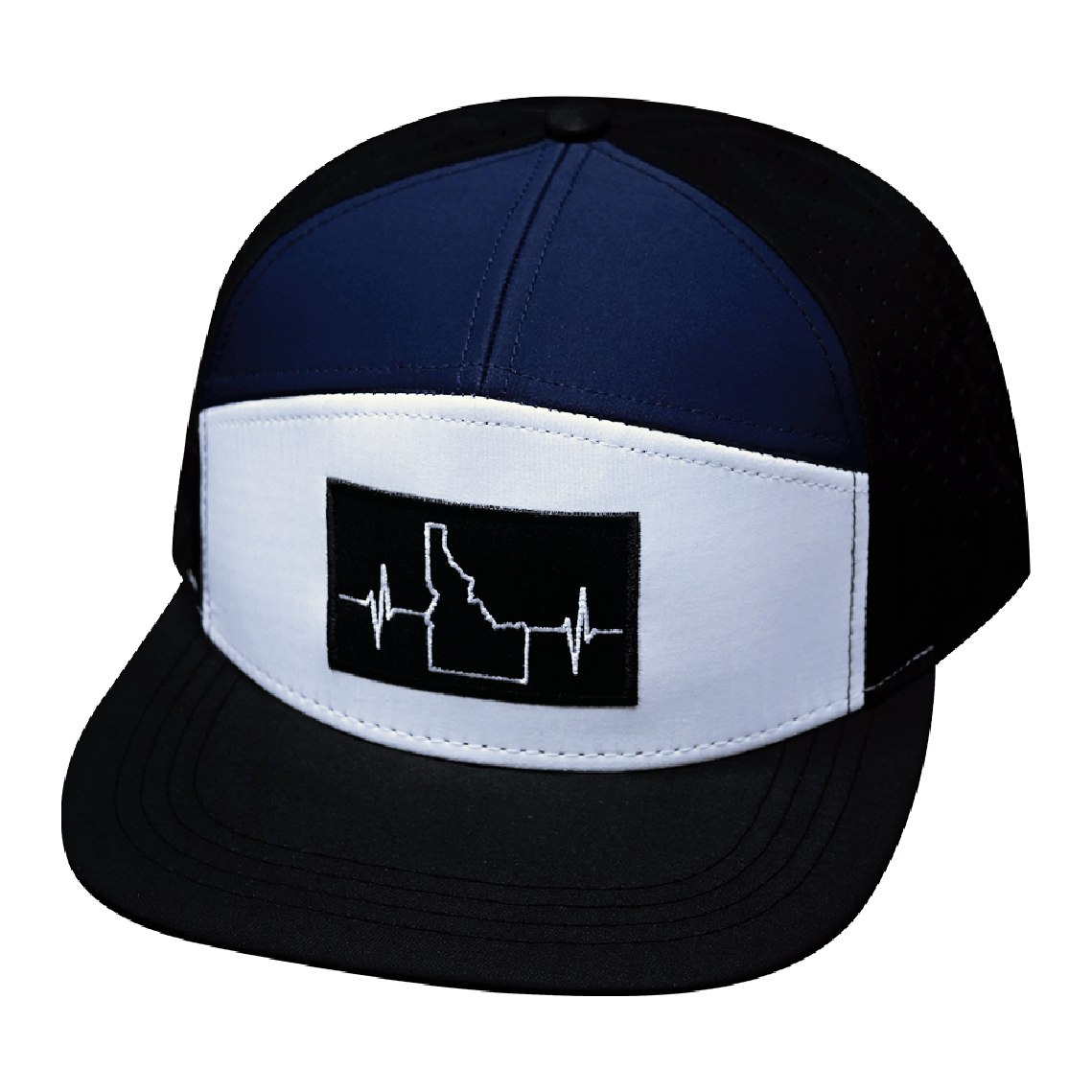 Idaho - 7 Panel - Black / White / Navy - Laser Mesh (Unisex)