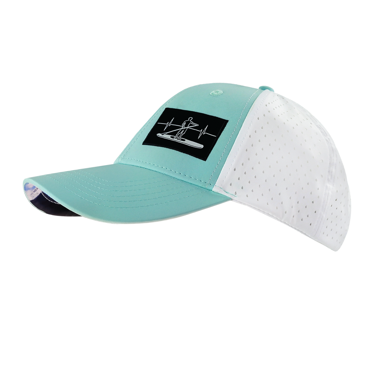 Paddle Board - 6 Panel - Shallow Fit - Pony Tail - Mint / White - Laser Mesh (Unisex)