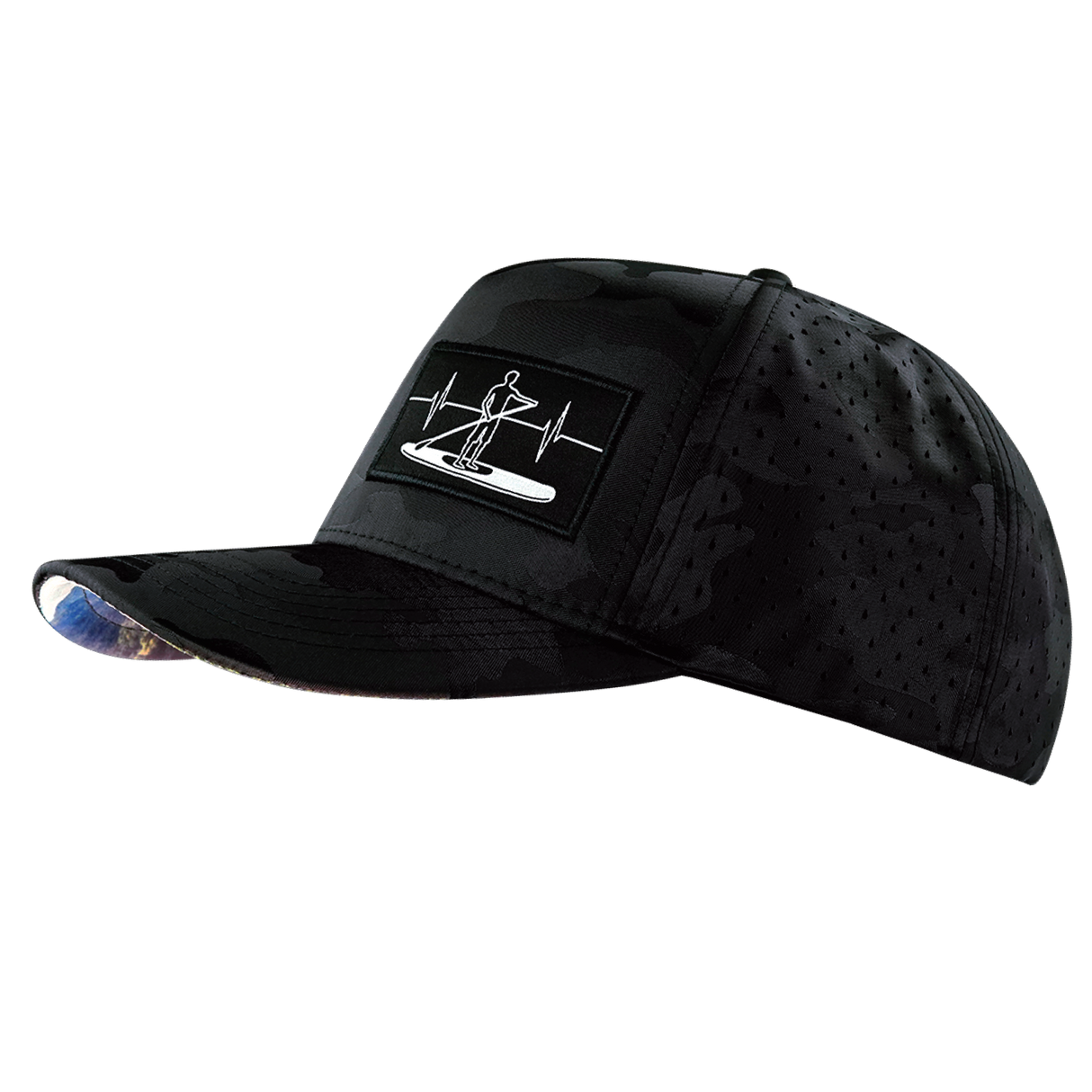 Paddle Board - 5 Panel - Structured - Black Camo - Laser Mesh (Unisex)