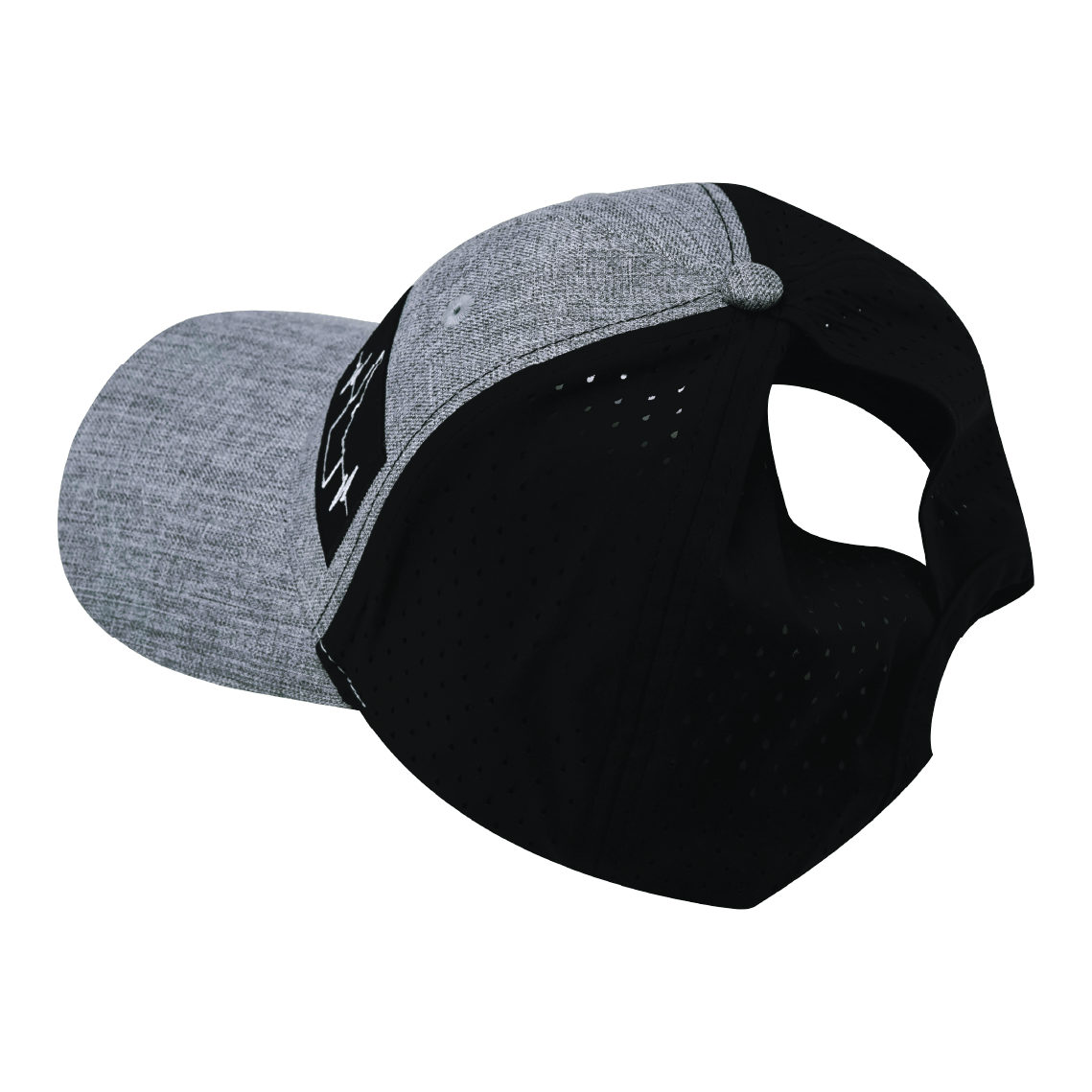 Idaho - 6 Panel - Shallow Fit - Pony Tail - Heather Gray / Black - Laser Mesh (Unisex)