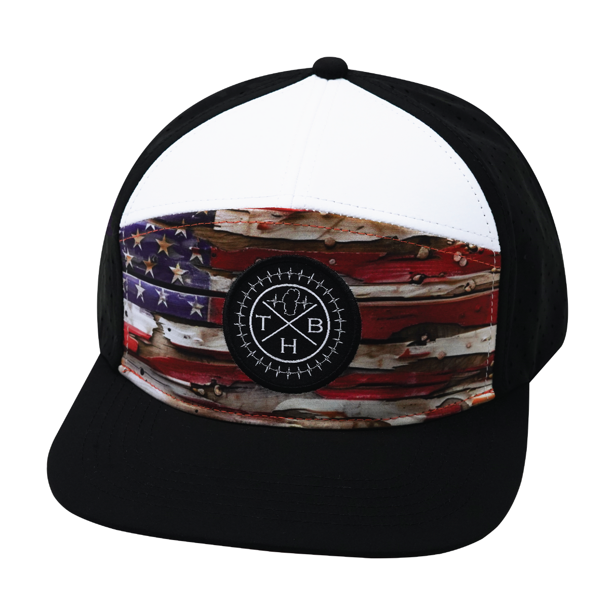 **YOUTH** THB - 7 Panel - Vintage Flag - Black / White - Laser Mesh (Unisex)