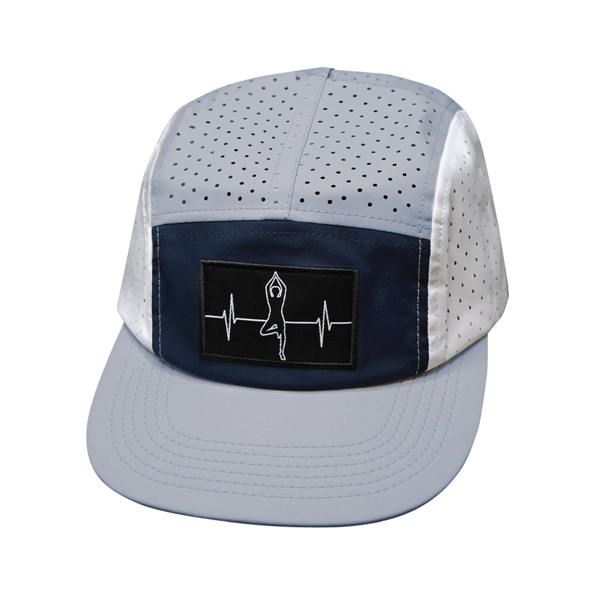 Yoga - 5 Panel - Sporty - Unstructured - Pony Tail - Gray / Navy / White - Laser Mesh (Unisex)