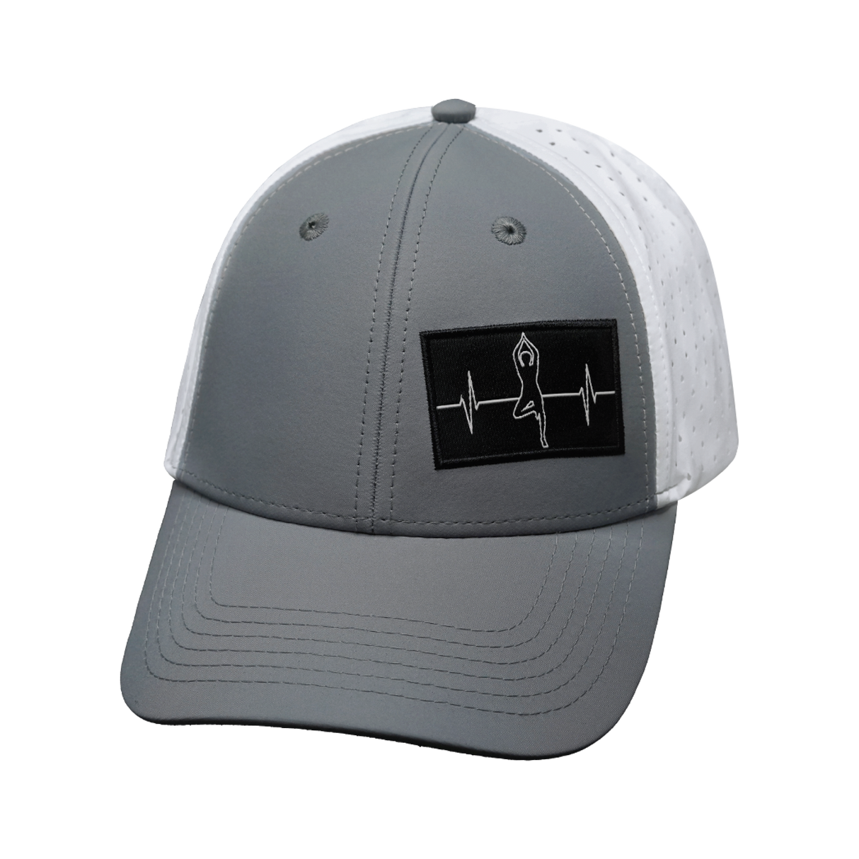 Yoga - 6 Panel - Shallow Fit - Pony Tail - Gray / White - Laser Mesh (Unisex)
