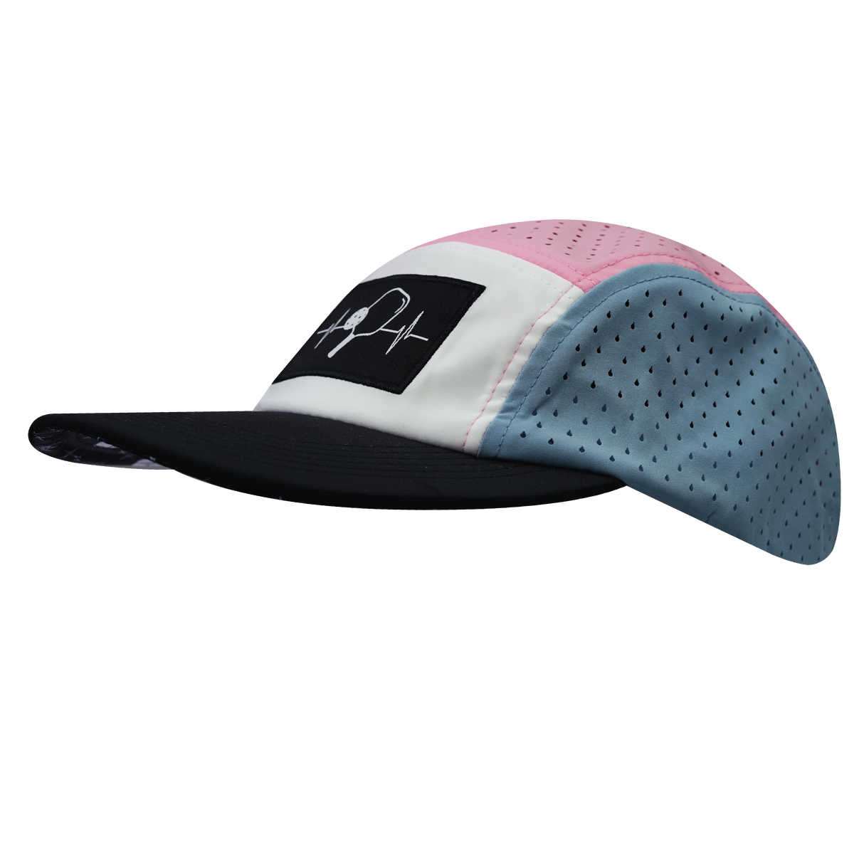 Pickleball - 5 Panel - Sporty - Unstructured - Black / White / Light Blue / Pink - Laser Mesh (Unisex)